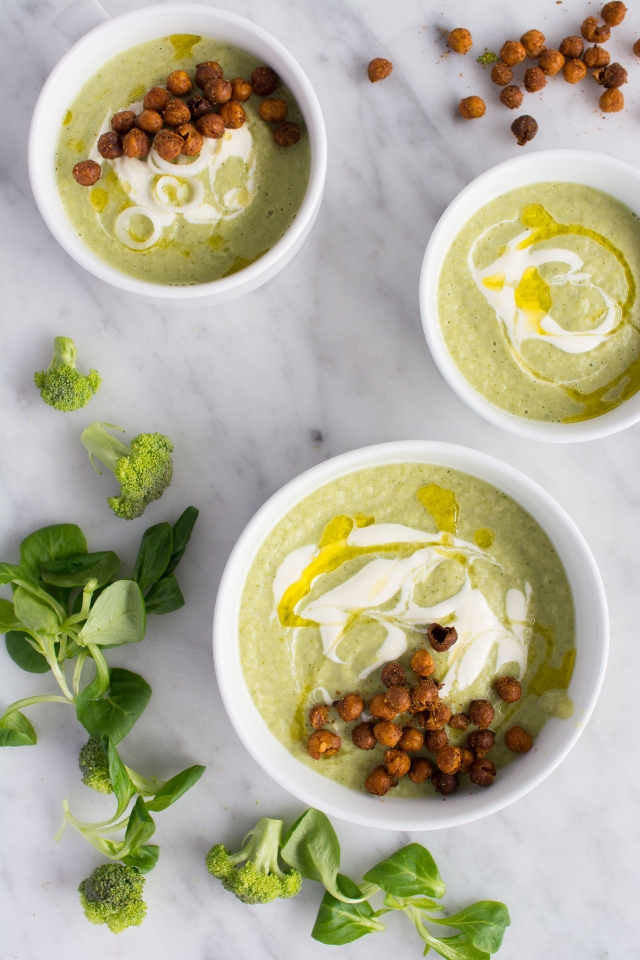 Broccoli Quinoa Soup with Spicy Roasted Chickpeas - Lauren Caris Cooks