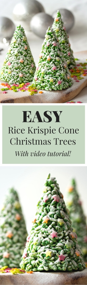 These easy Rice Krispie Cone Christmas Trees are such a fun activity to do with kids this year! Give these as gifts or eat them to yourself, with only 3 ingredients, these could not be easier!