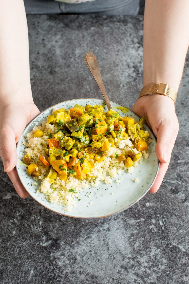 This vegetable curry is packed with earthy flavour from the rich, turmeric coconut sauce and all the wonderful vegetables included. It's a super easy, quick vegan meal to throw together!