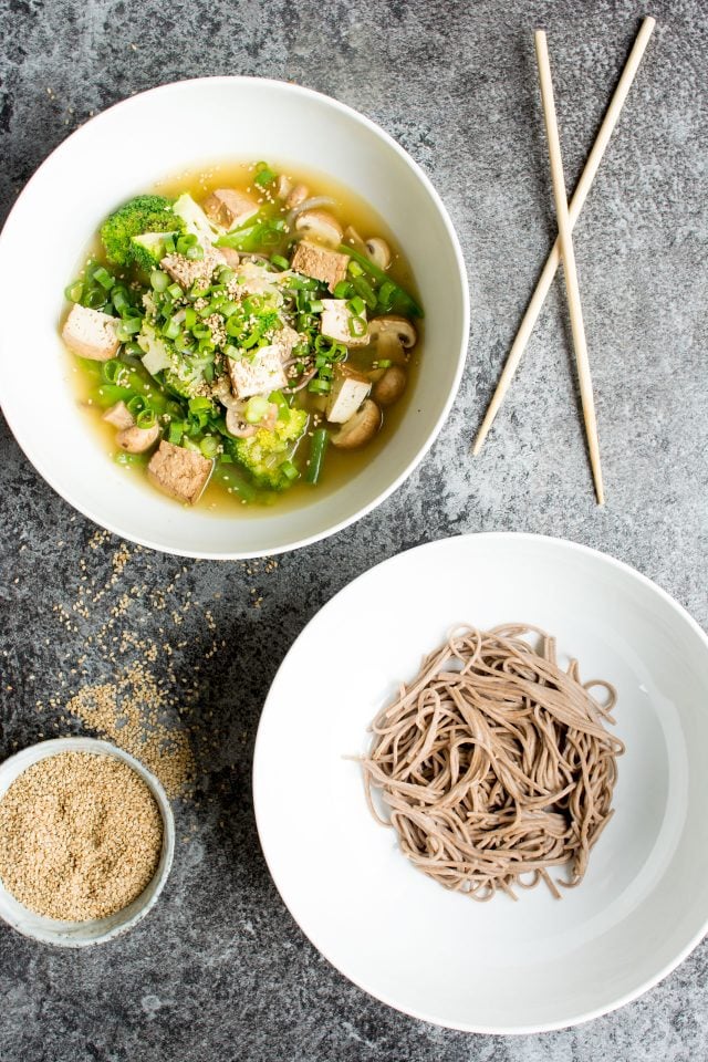 These Vegan Miso Soup Noodles really are a one pot wonder! They are bursting with flavour from the fresh ginger and miso, and chock full of fresh veggies. This healthy, super easy dinner will liven up any evening.