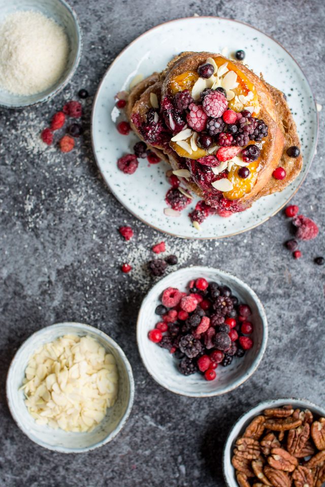 Vegan French Toast with Caramelised Bananas and Berries