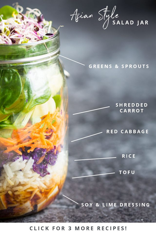 This Asian Style Quick, easy, on the go vegan salad jars are perfect for preparing ahead and grabbing on your way to work or school!