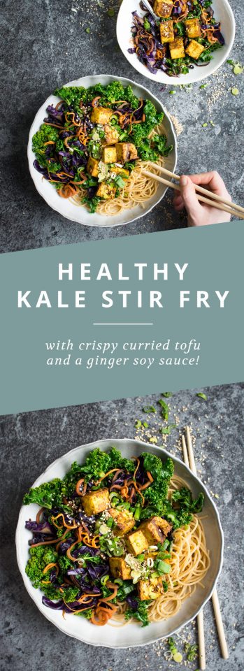 A healthy kale and carrot stir fry with crispy curried tofu!