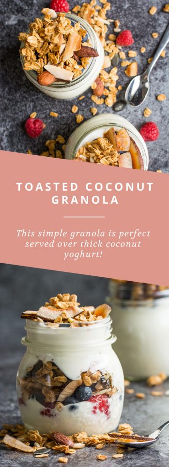 A simple toasted coconut granola that's perfect served over thick coconut yoghurt!