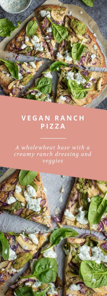 A Friday night favourite, creamy vegan ranch dressing on a wholewheat pizza base