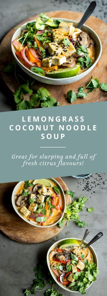 Vegan Lemongrass Coconut Noodle Soup. Absolutely packed full of flavour and texture!