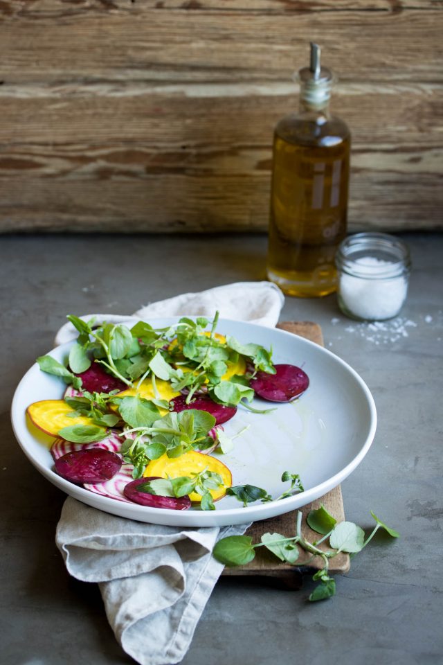 Vegan beet carpaccio, a simple summer dish that let's these beautiful ingredients shine